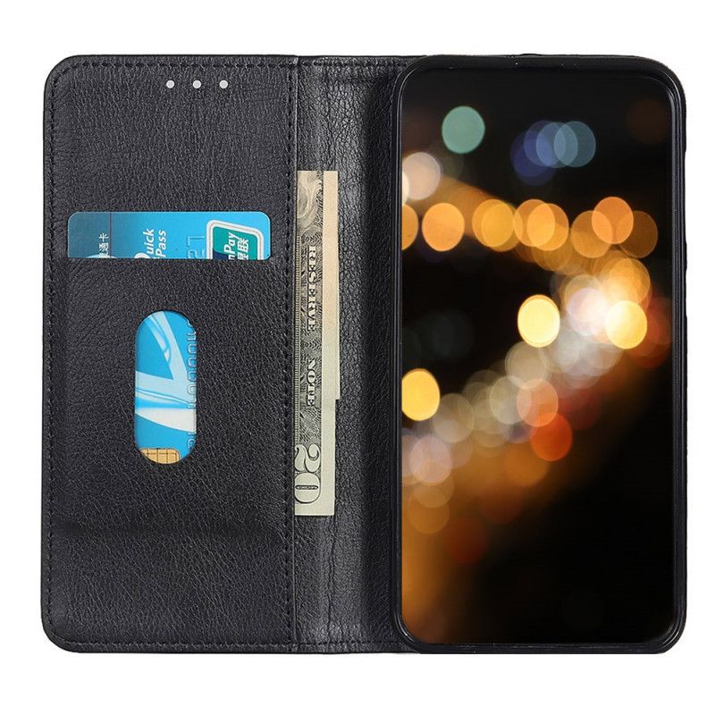 Folio Deksel Samsung Galaxy Note 10 Lite Svart Elegant Delt Lychee-Skinn