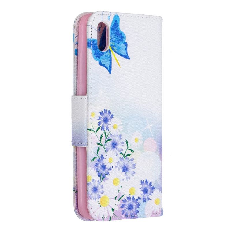 Folio Deksel Xiaomi Redmi 7A Rosa Malte Sommerfugler Og Blomster