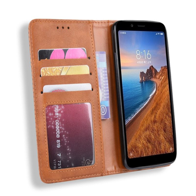 Folio Deksel Xiaomi Redmi 7A Svart Stilisert Vintage-Skinneffekt