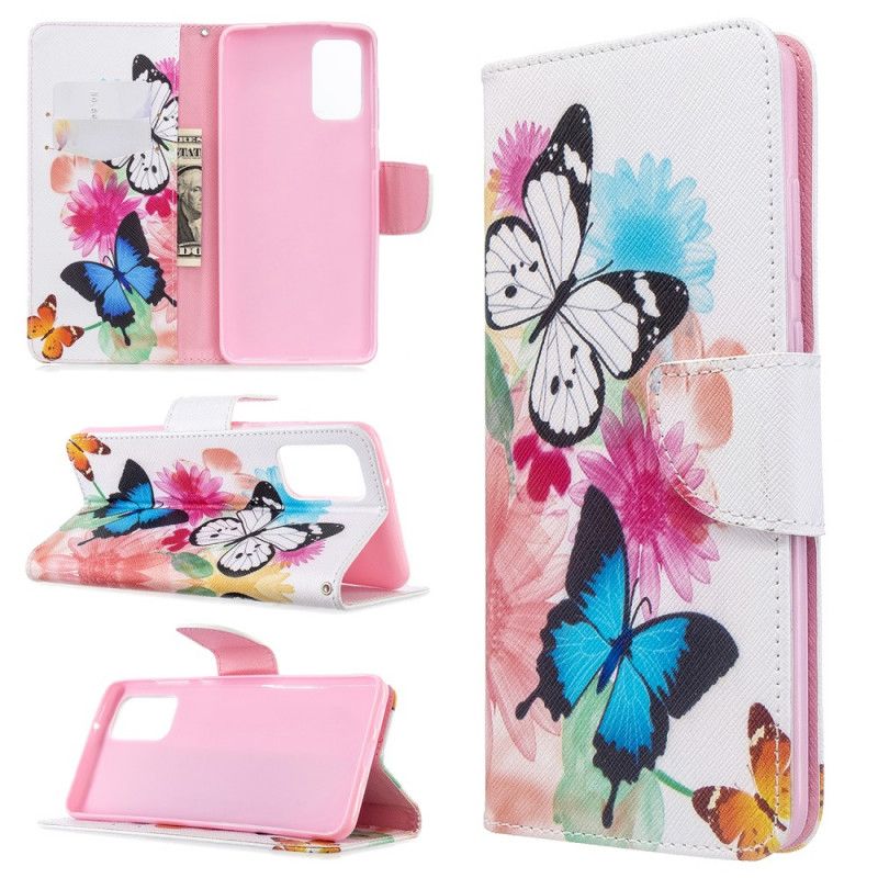 Folio Deksel Samsung Galaxy S20 Plus / S20 Plus 5G Magenta Malte Sommerfugler Og Blomster