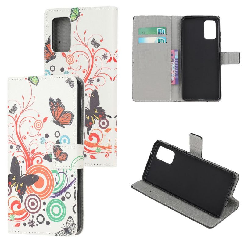 Folio Deksel Samsung Galaxy S20 Plus / S20 Plus 5G Svart Sommerfugler Og Blomster Anti-fall