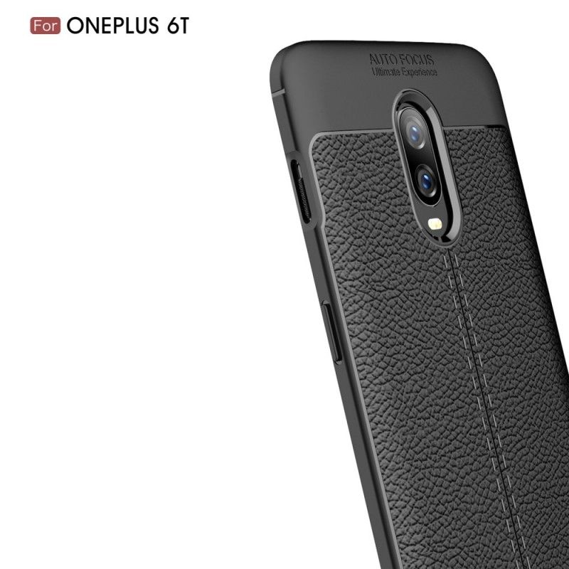 Deksel for OnePlus 6T Svart Dobbeltlinjet Litchi-Læreffekt