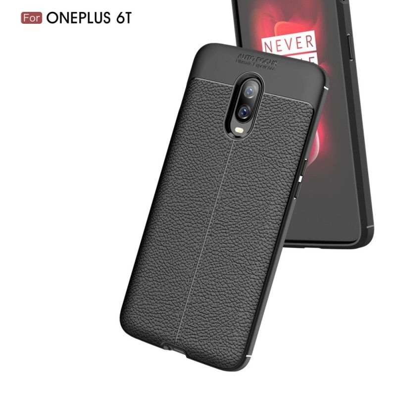 Deksel for OnePlus 6T Svart Dobbeltlinjet Litchi-Læreffekt