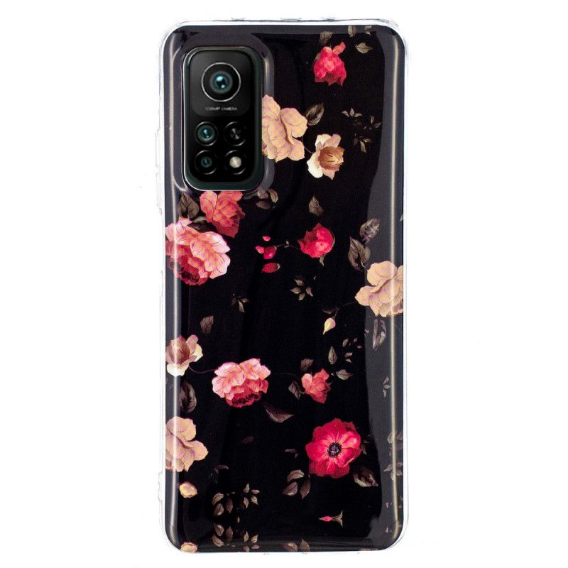 Deksel for Xiaomi Mi 10T / 10T Pro Svart Fluorescerende Blomsterserie