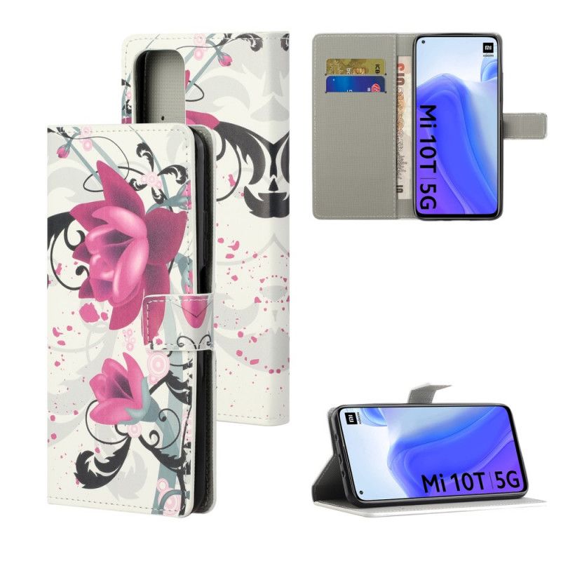 Folio Deksel Xiaomi Mi 10T / 10T Pro Magenta Tropiske Blomster