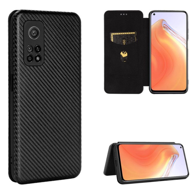 Folio Deksel Xiaomi Mi 10T / 10T Pro Svart Mobildeksel Karbonfiber Med Støttering