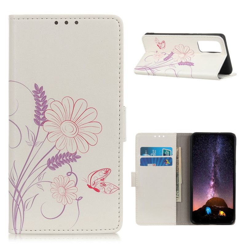 Folio Deksel Xiaomi Mi 10T / 10T Pro Tegning Av Sommerfugler Og Blomster Anti-fall