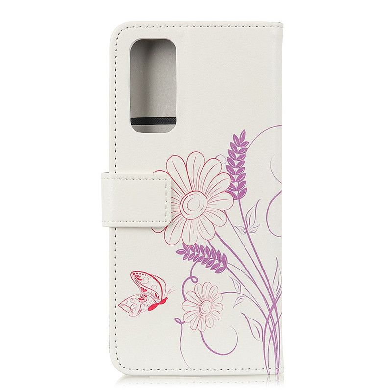 Folio Deksel Xiaomi Mi 10T / 10T Pro Tegning Av Sommerfugler Og Blomster Anti-fall