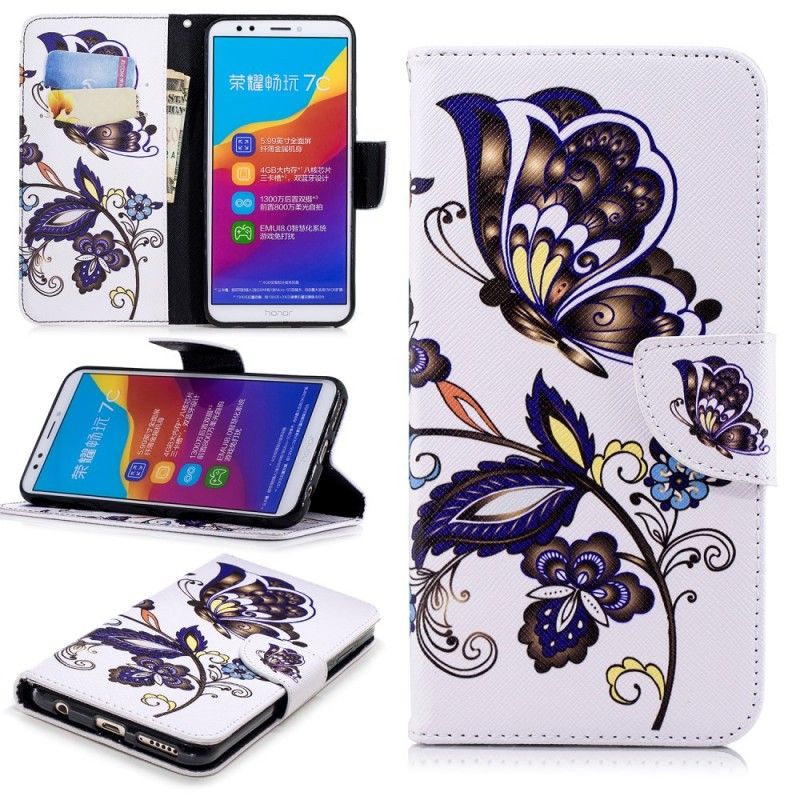 Folio Deksel for Huawei Y7 2018 Sommerfugltatovering