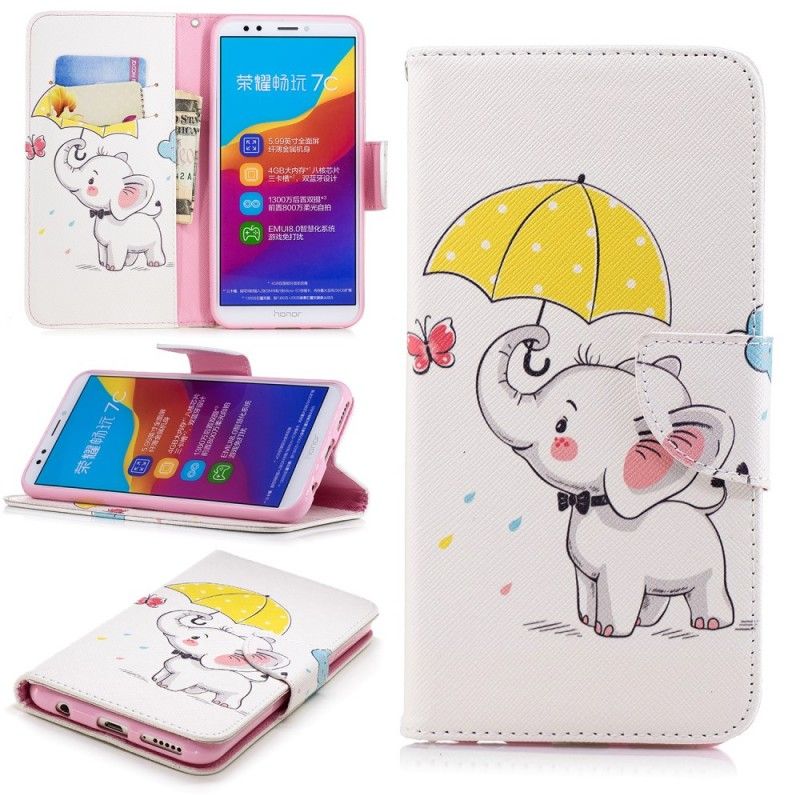 Folio Deksel Huawei Y7 2018 Baby Elefant Anti-fall