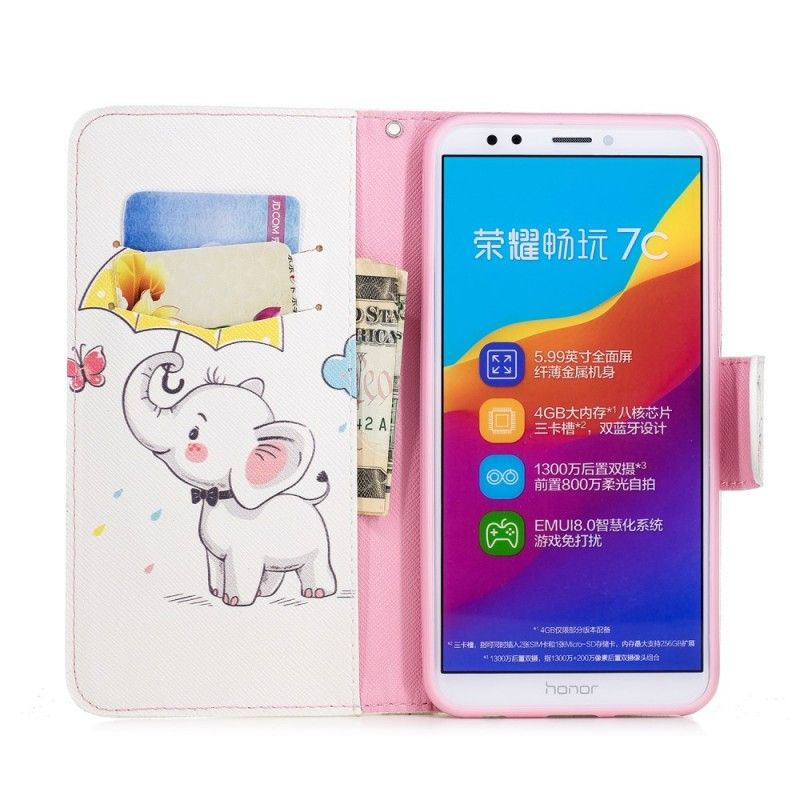 Folio Deksel Huawei Y7 2018 Baby Elefant Anti-fall