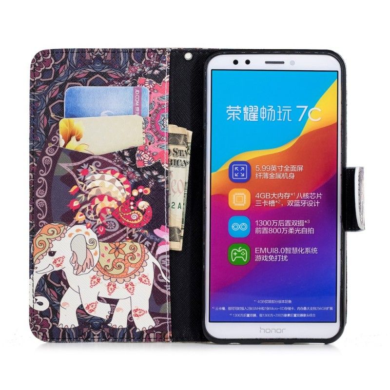 Folio Deksel Huawei Y7 2018 Etnisk Elefantmandala Beskyttelse