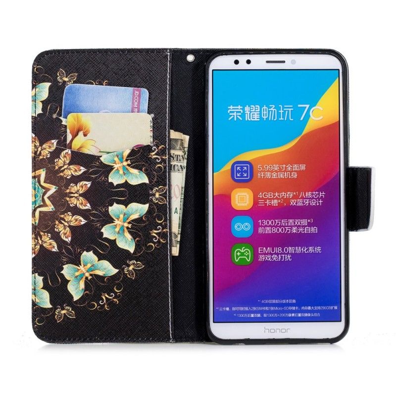 Folio Deksel Huawei Y7 2018 Sommerfuglmandala