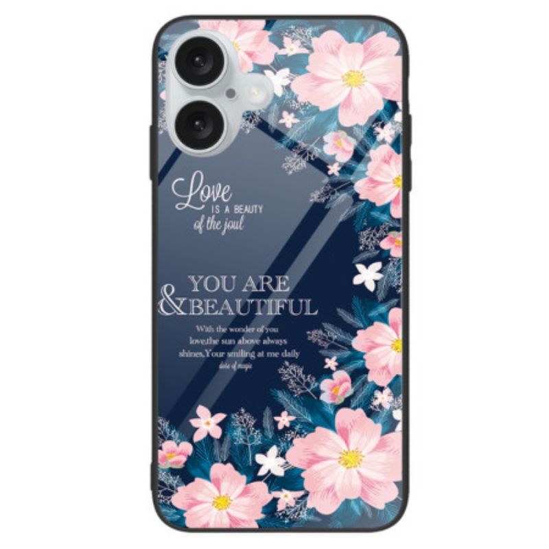 Deksel iPhone 16 Plus Rosa Blomster I Herdet Glass