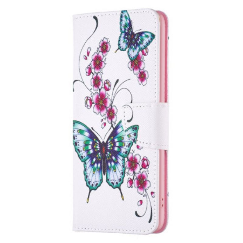 Folio Deksel iPhone 16 Plus Blomster Og Sommerfugler