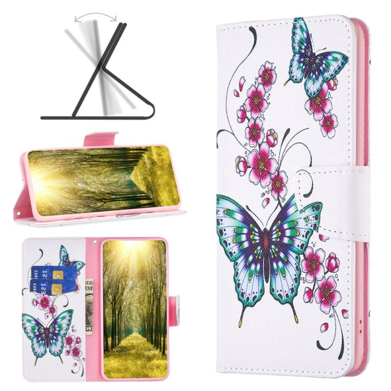 Folio Deksel iPhone 16 Plus Blomster Og Sommerfugler