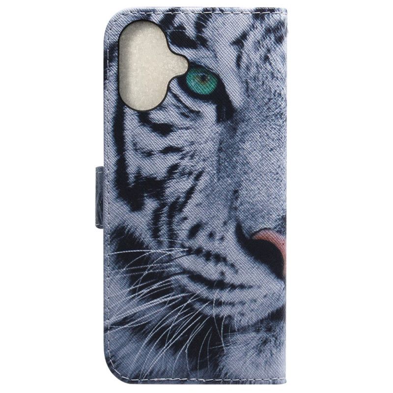 Folio Deksel iPhone 16 Plus Hvit Tiger