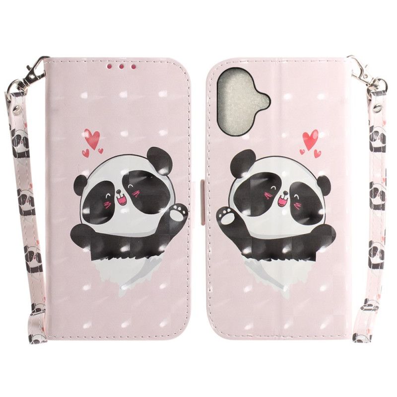 Folio Deksel iPhone 16 Plus Panda Love Med Stropp Beskyttelse Deksel