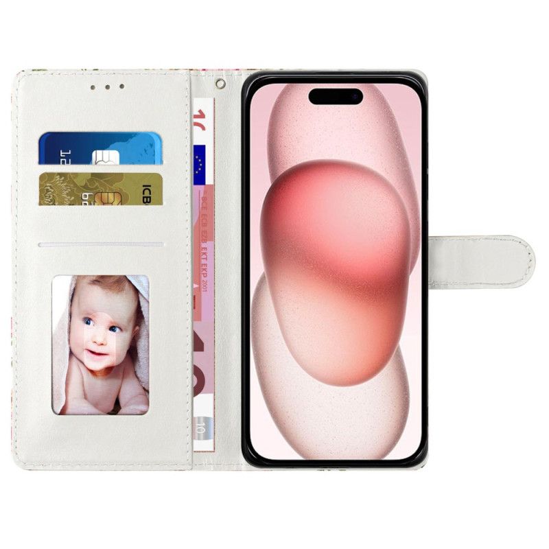 Folio Deksel iPhone 16 Plus Rosa Leopardtrykk Med Stropp Beskyttelse Deksel