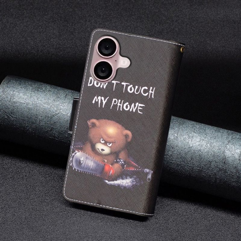 Folio Deksel Til iPhone 16 Plus Dangerous Bear Lommebok Med Stropp