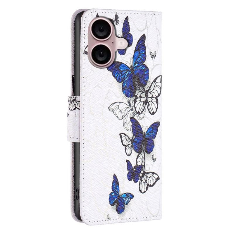 Lærdeksel Folio Deksel iPhone 16 Plus Mobildeksel Butterflies Print Wallet