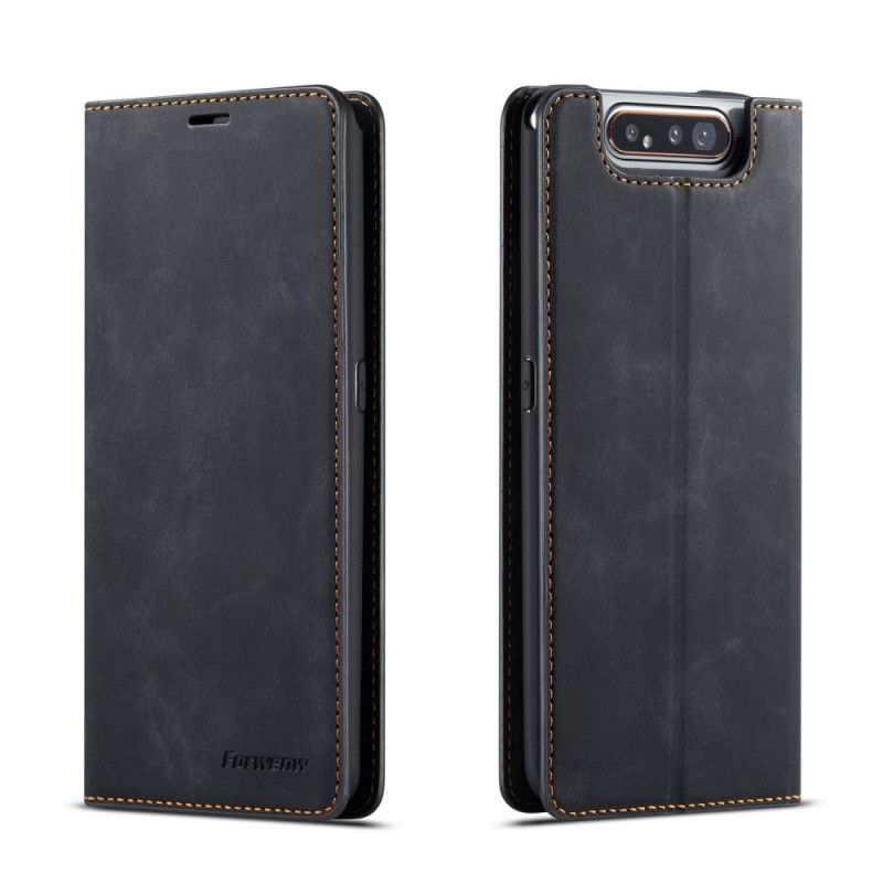 Folio Deksel for Samsung Galaxy A80 / A90 Svart Forwenw Skinneffekt