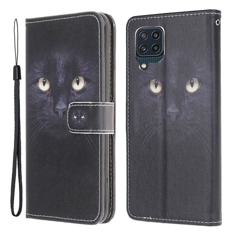 Folio Deksel Samsung Galaxy M32 Black Strappy Cat Eyes Beskyttelse Deksel