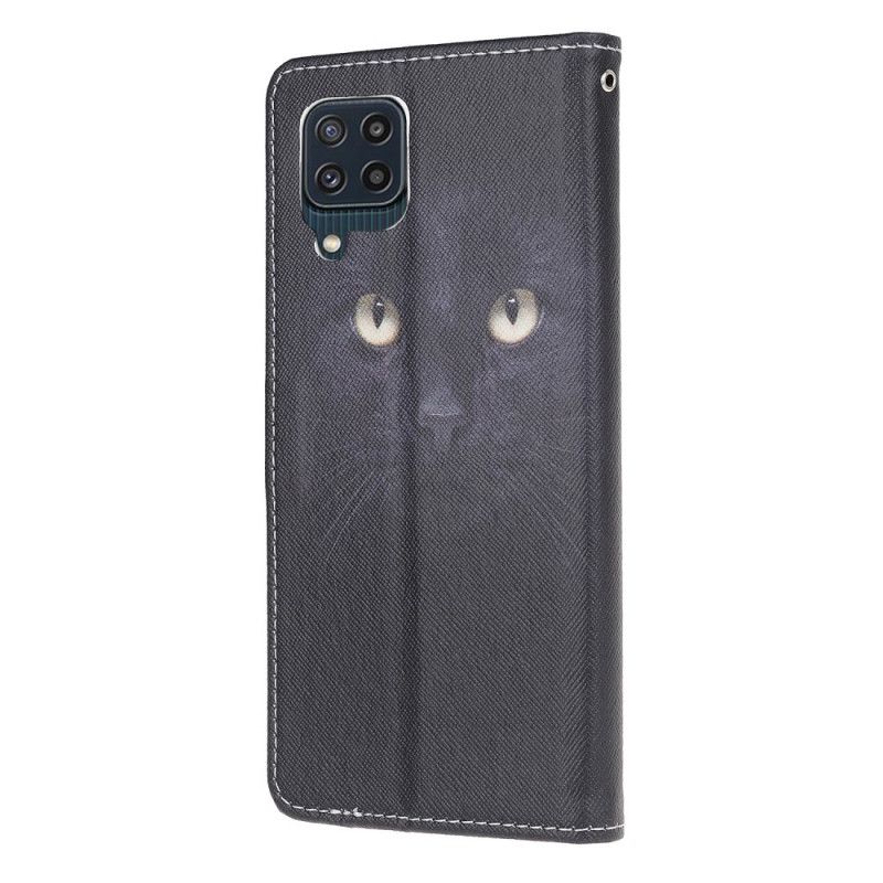 Folio Deksel Samsung Galaxy M32 Black Strappy Cat Eyes Beskyttelse Deksel