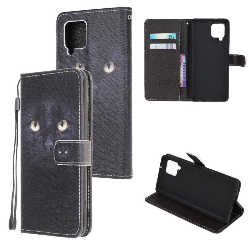 Folio Deksel Samsung Galaxy M32 Black Strappy Cat Eyes Beskyttelse Deksel