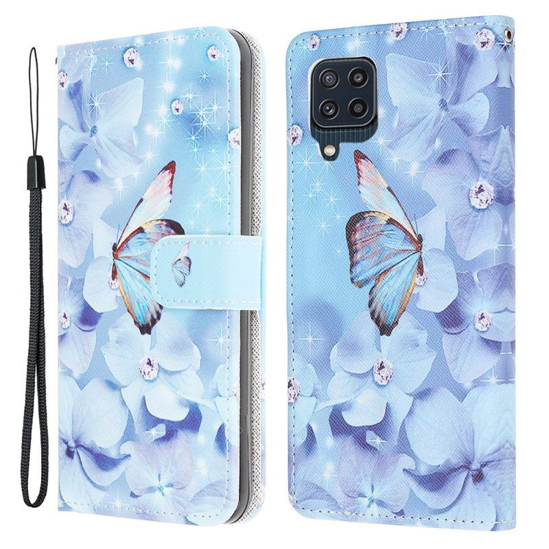 Folio Deksel Samsung Galaxy M32 Diamond Strappy Butterflies