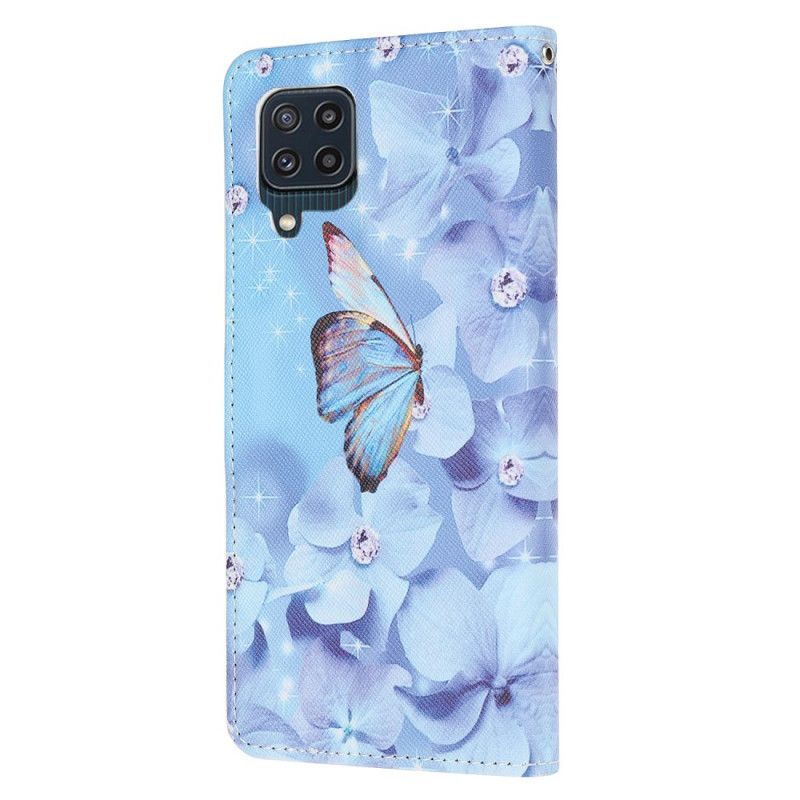 Folio Deksel Samsung Galaxy M32 Diamond Strappy Butterflies