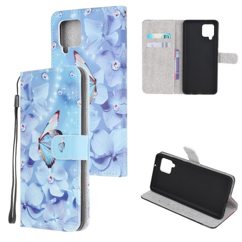 Folio Deksel Samsung Galaxy M32 Diamond Strappy Butterflies