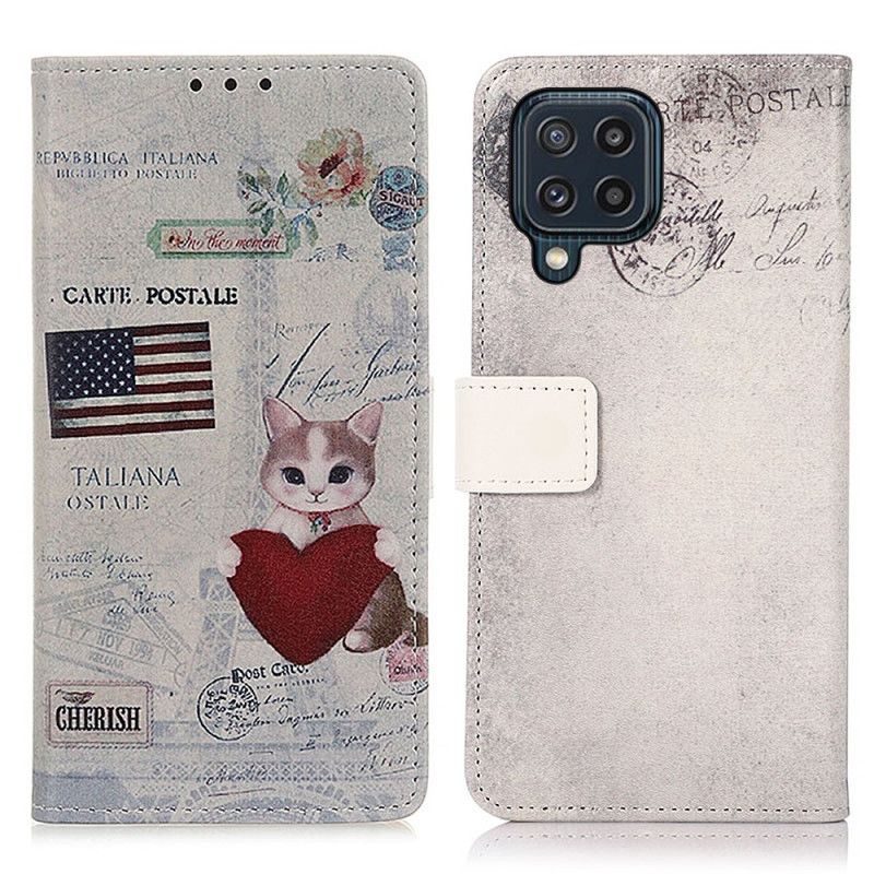 Folio Deksel Samsung Galaxy M32 Traveler Cat Beskyttelse Deksel