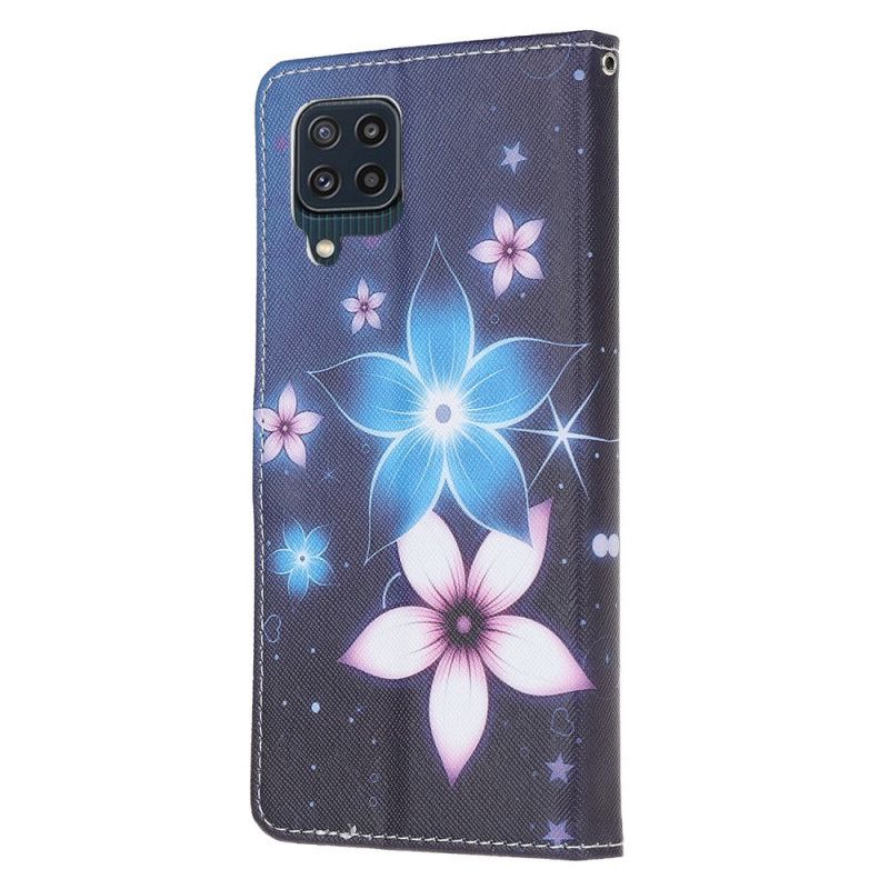 Lærdeksel Folio Deksel Samsung Galaxy M32 Måneblomster Med Stropp