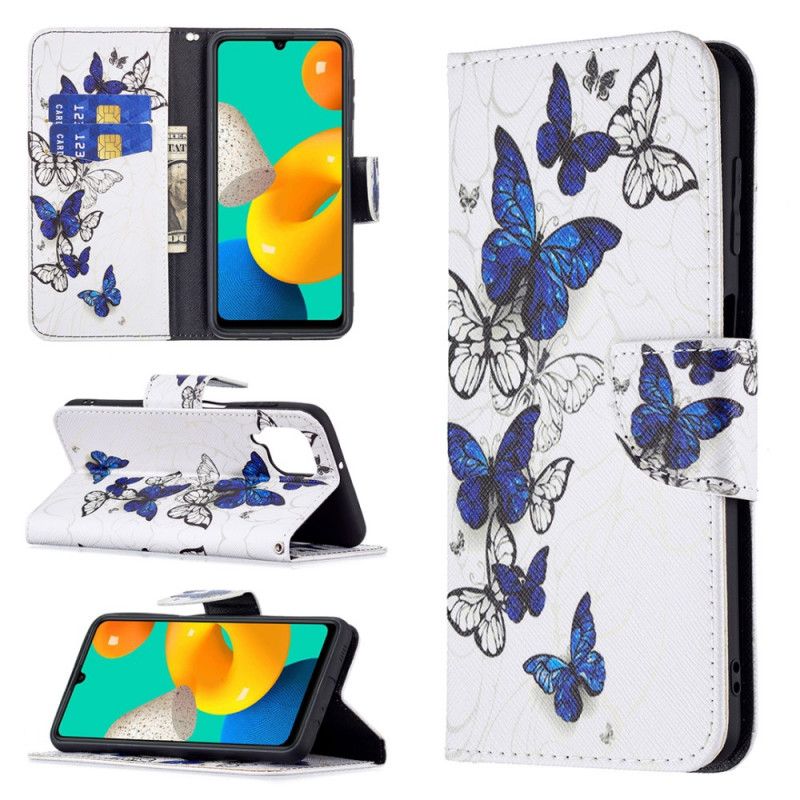 Lærdeksel Folio Deksel Samsung Galaxy M32 Mobildeksel Butterflies Kings