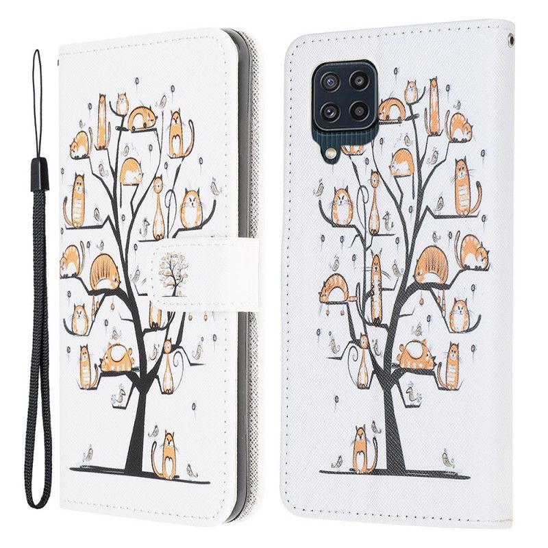 Lærdeksel Folio Deksel Samsung Galaxy M32 Mobildeksel Funky Cats Strappy