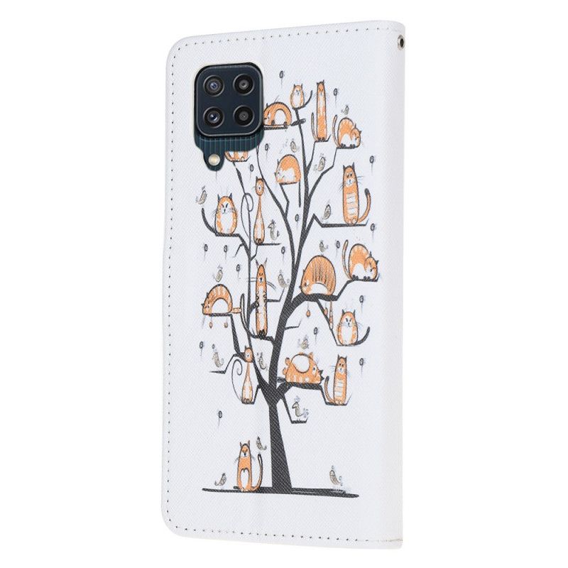 Lærdeksel Folio Deksel Samsung Galaxy M32 Mobildeksel Funky Cats Strappy