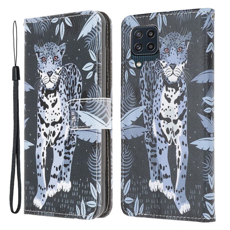 Lærdeksel Folio Deksel Samsung Galaxy M32 Mobildeksel Leopard Strappy