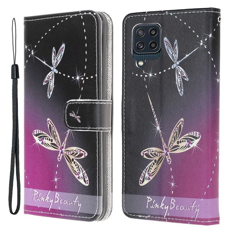 Lærdeksel Folio Deksel Samsung Galaxy M32 Mobildeksel Thong Dragonflies