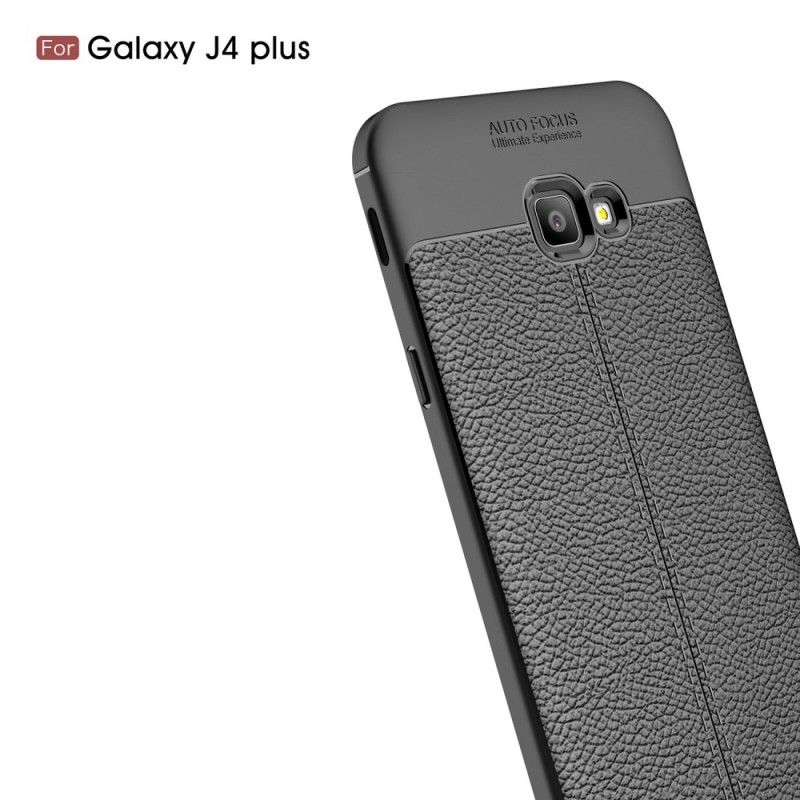 Deksel Samsung Galaxy J4 Plus Svart Dobbeltlinjet Litchi-Læreffekt Beskyttelse