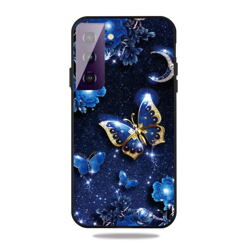 Deksel Samsung Galaxy S21 Plus 5G Mørkeblå Sommerfugl Om Natten