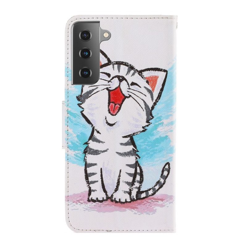 Folio Deksel for Samsung Galaxy S21 Plus 5G Farget Kattunge Med Tanga