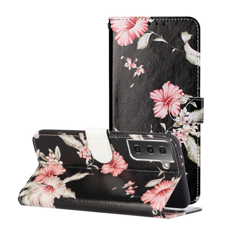 Folio Deksel for Samsung Galaxy S21 Plus 5G Svart Ville Blomster