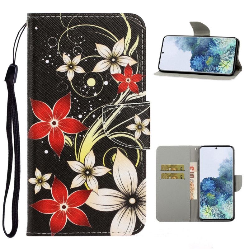 Folio Deksel Samsung Galaxy S21 Plus 5G Fargerike Blomster Med Stropp