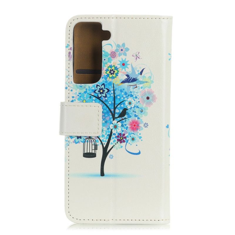 Folio Deksel Samsung Galaxy S21 Plus 5G Oransje Blomstrende Tre Anti-fall