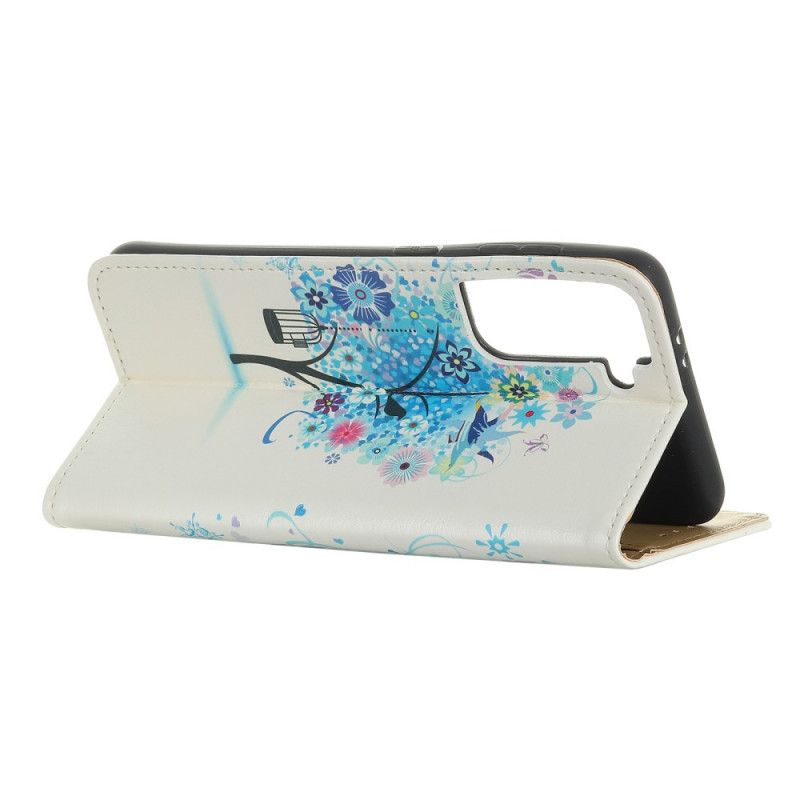 Folio Deksel Samsung Galaxy S21 Plus 5G Oransje Blomstrende Tre Anti-fall