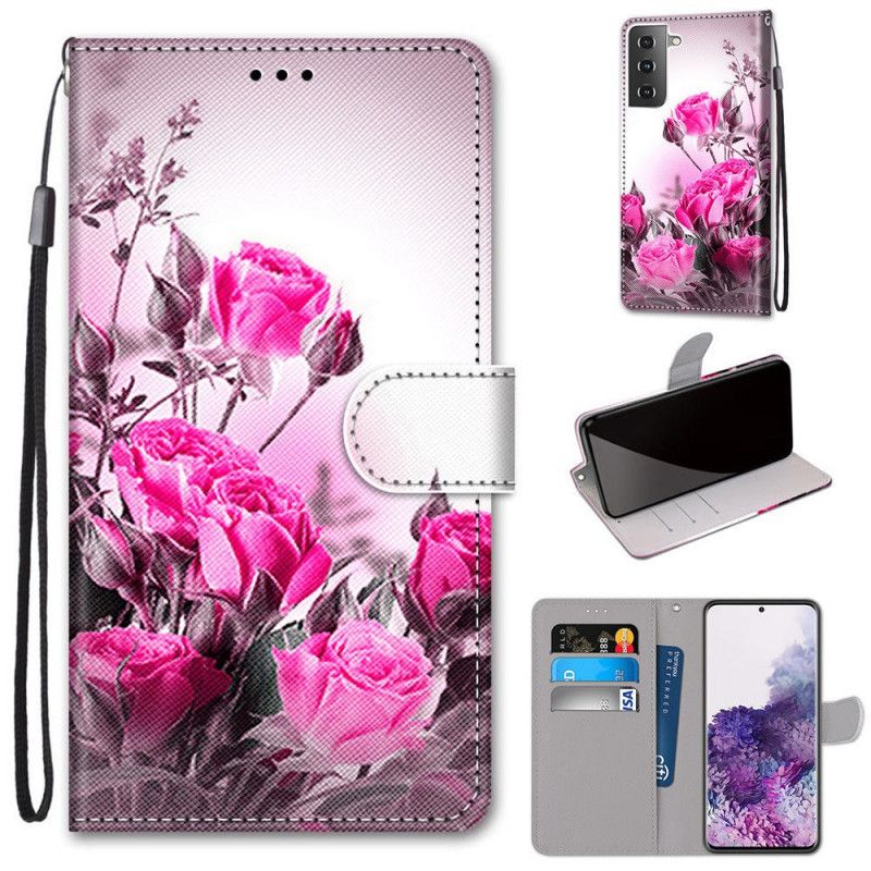 Folio Deksel Samsung Galaxy S21 Plus 5G Rød Magiske Blomster Beskyttelse