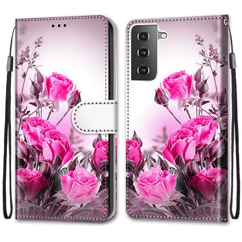 Folio Deksel Samsung Galaxy S21 Plus 5G Rød Magiske Blomster Beskyttelse