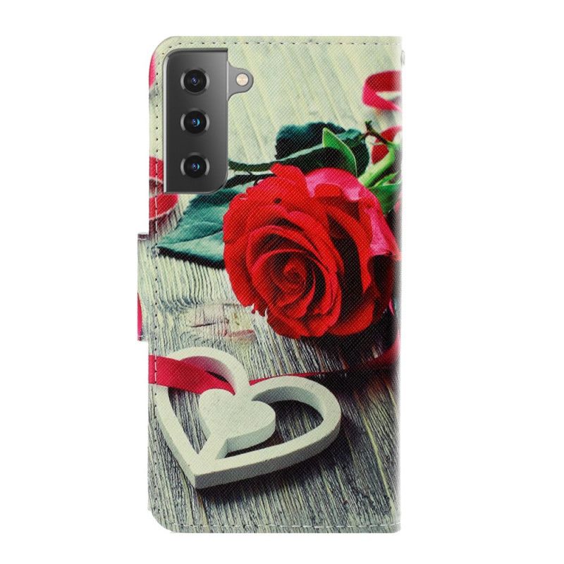 Folio Deksel Samsung Galaxy S21 Plus 5G Romantisk Rose Med Tanga