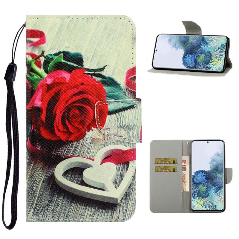 Folio Deksel Samsung Galaxy S21 Plus 5G Romantisk Rose Med Tanga